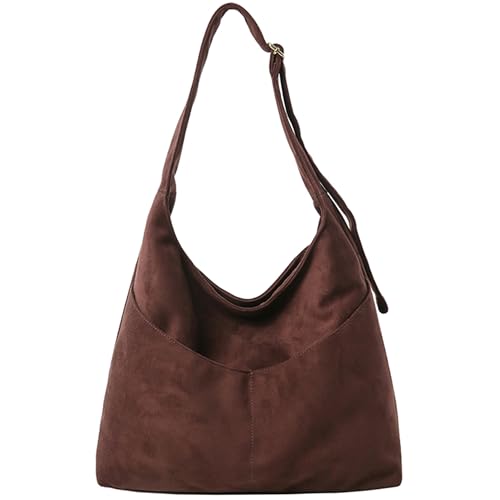 #VerdientProvisionen<br>Wildleder Handtasche Damen Groß Shopper Tasche Damen Schultertasche Suede Hobo Bag Umhängetasche für Freizeit Arbeit Reisen Kaffee