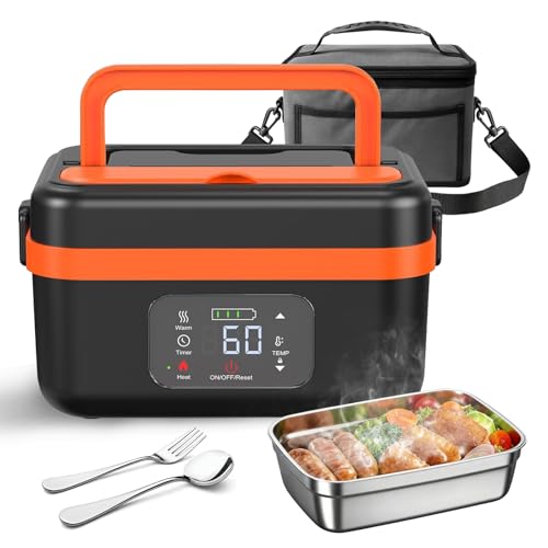 #rémunéré #Amazon<br>1L Gamelle Chauffante Rechargeable Lunch Box Électrique avec Minuterie et Fonction Utilisation de 70min/Étanche et Lavable/Boîtier détachable pour Travail/Voiture/Chantier/power bank (noir)